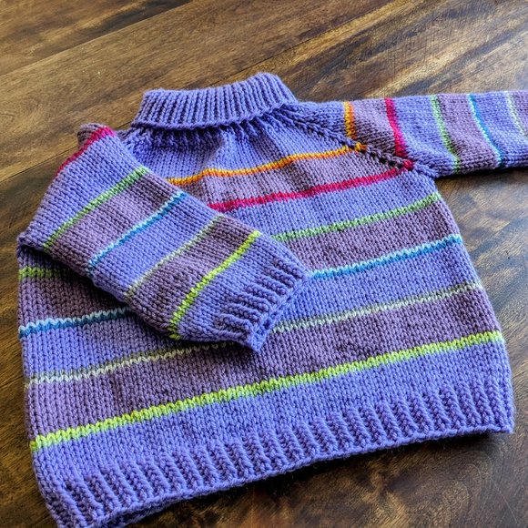 Colorfull purple striped Overseized long sleeved  Hand knit  sweater pullover - Picture 1 of 4